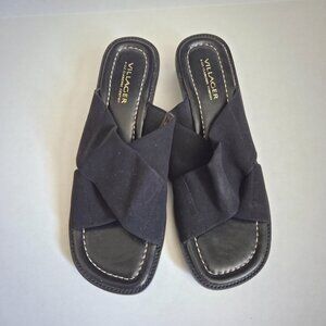 Villager Liz Claiborne Wedge Fabric Upper Sandals, Black, 9.5